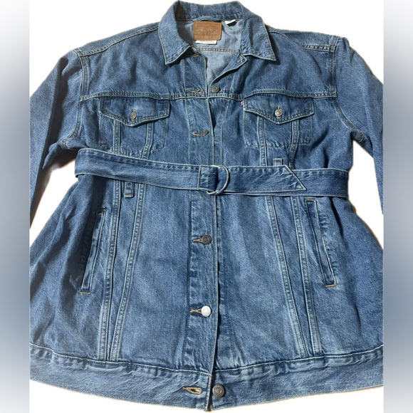 Rare LEVIS Belted Dolman Denim Trucker Jacket Women’s Xl Oversized Fit - Picture 4 of 7